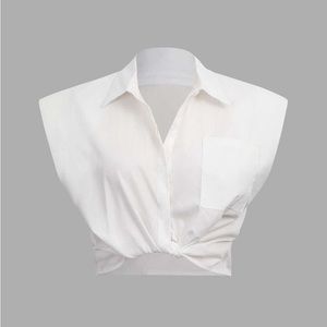 Padded-Shoulder Sleeveless Shirt - WHITE / S
WHITE / S